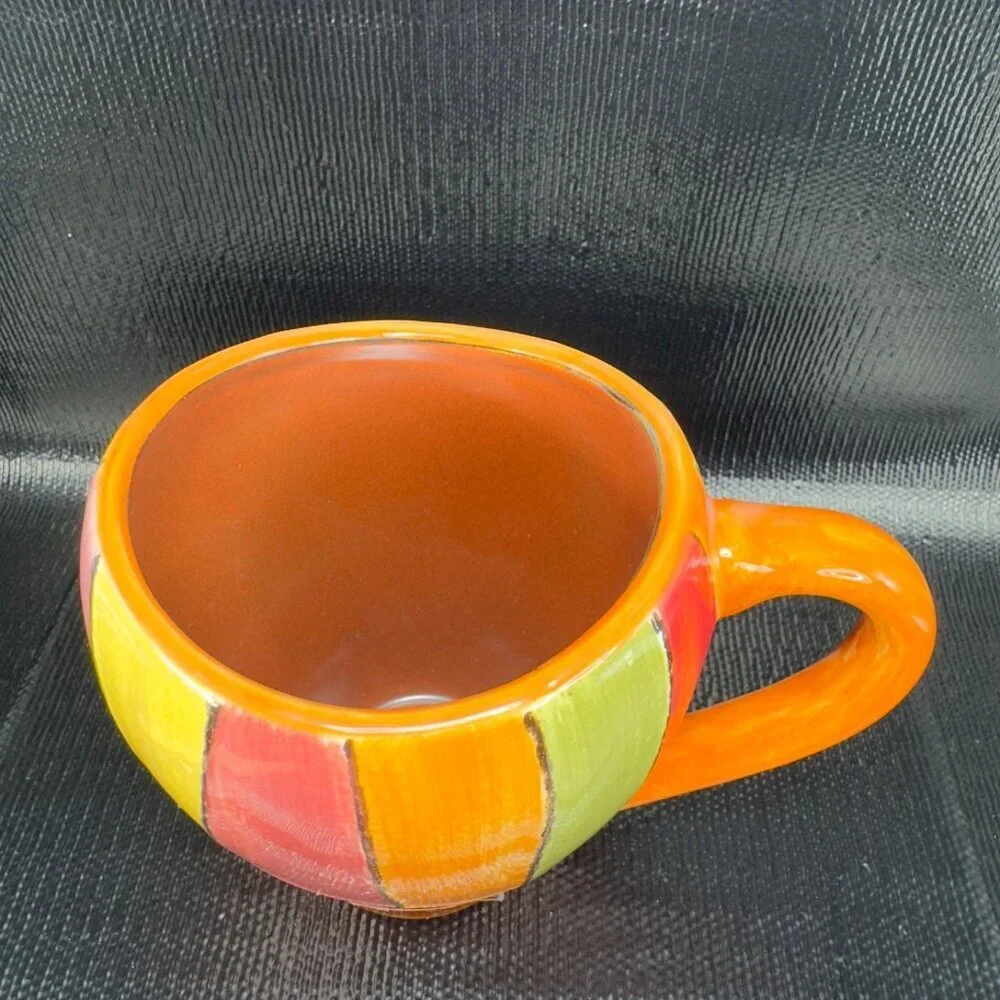 Pier 1 Wavy Stripe Pattern Coffee Mug Cup Set 2 Mugs Cups Oval Multicolored Mugs